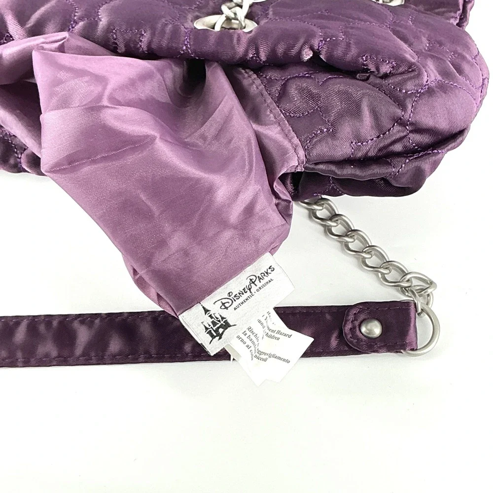 Disney Parks Purple Heart‎ Quilted Satin Shoulder Bag Silver Chain Strap NEW